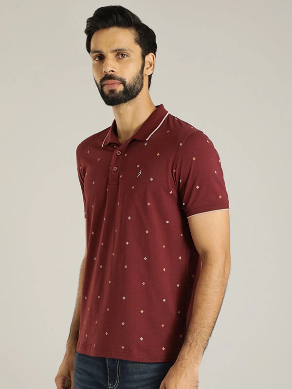 Indian Terrain Men's Half Sleeve Regular Fit Maroon Polo T-Shirt